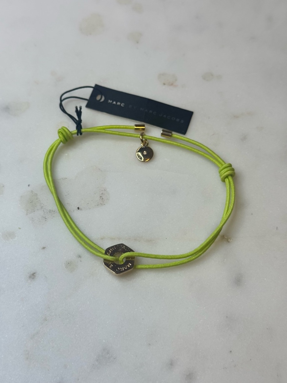 Marc Jacobs Neon Green Cord Bracelet with Gold Accents NWT